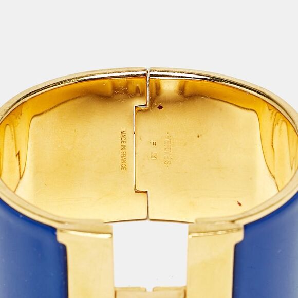 Herm&egrave;s Clic Clac H Blue Enamel Gold Plated Bracelet - Picture 4 of 5